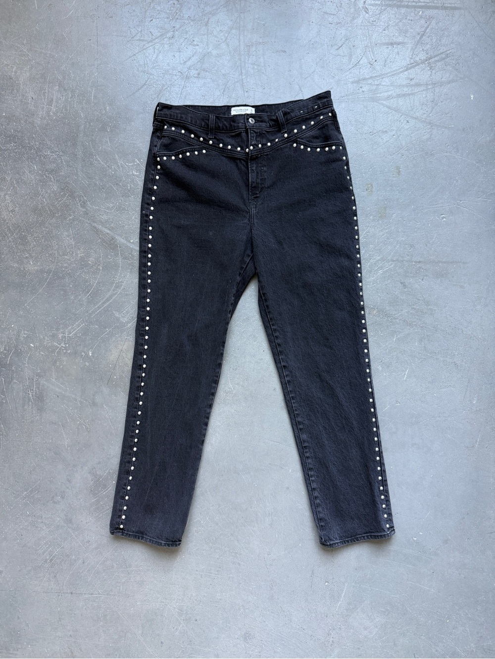 Abercrombie & Fitch Black Straight-Leg Jeans with Stud Trim